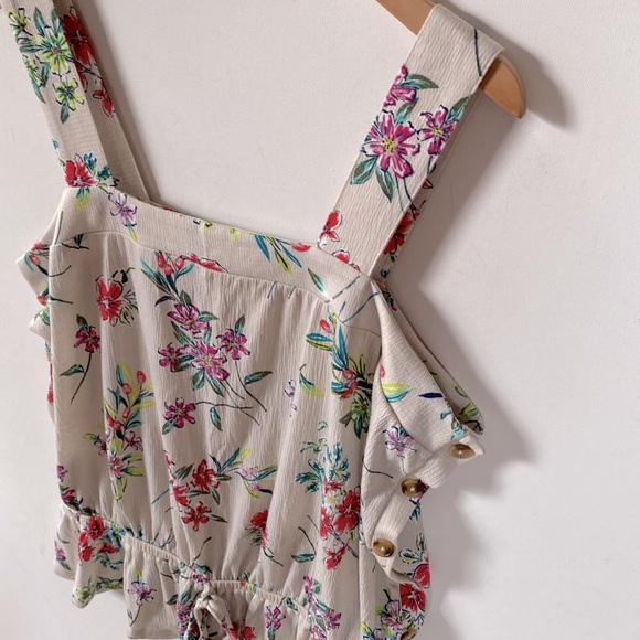 TIME & TRU Side Button Tank Top Khaki Safari Floral Size XL (16/18) - Picture 5 of 9